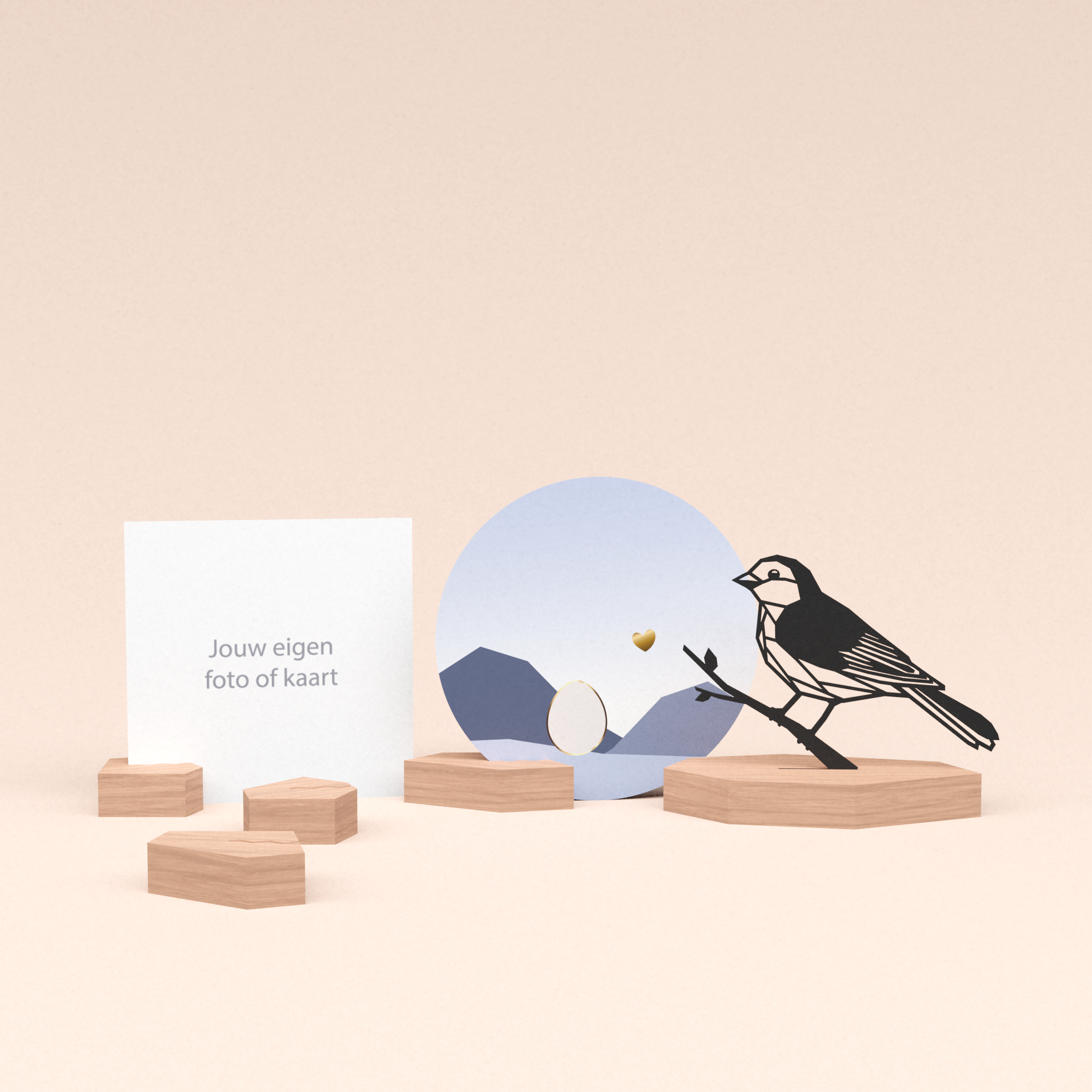 premium fotohouder cadeauset met mus illustratie en luxe ronde wenskaart kleintje op komst!