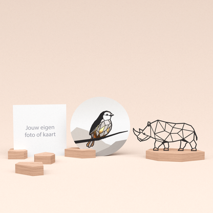 premium fotohouder cadeauset met neushoorn illustratie en luxe ronde wenskaart mus 