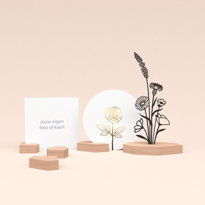 premium kaarthouder cadeauset met bloemenboeket illustratie en luxe ronde kaart roos (wit) 