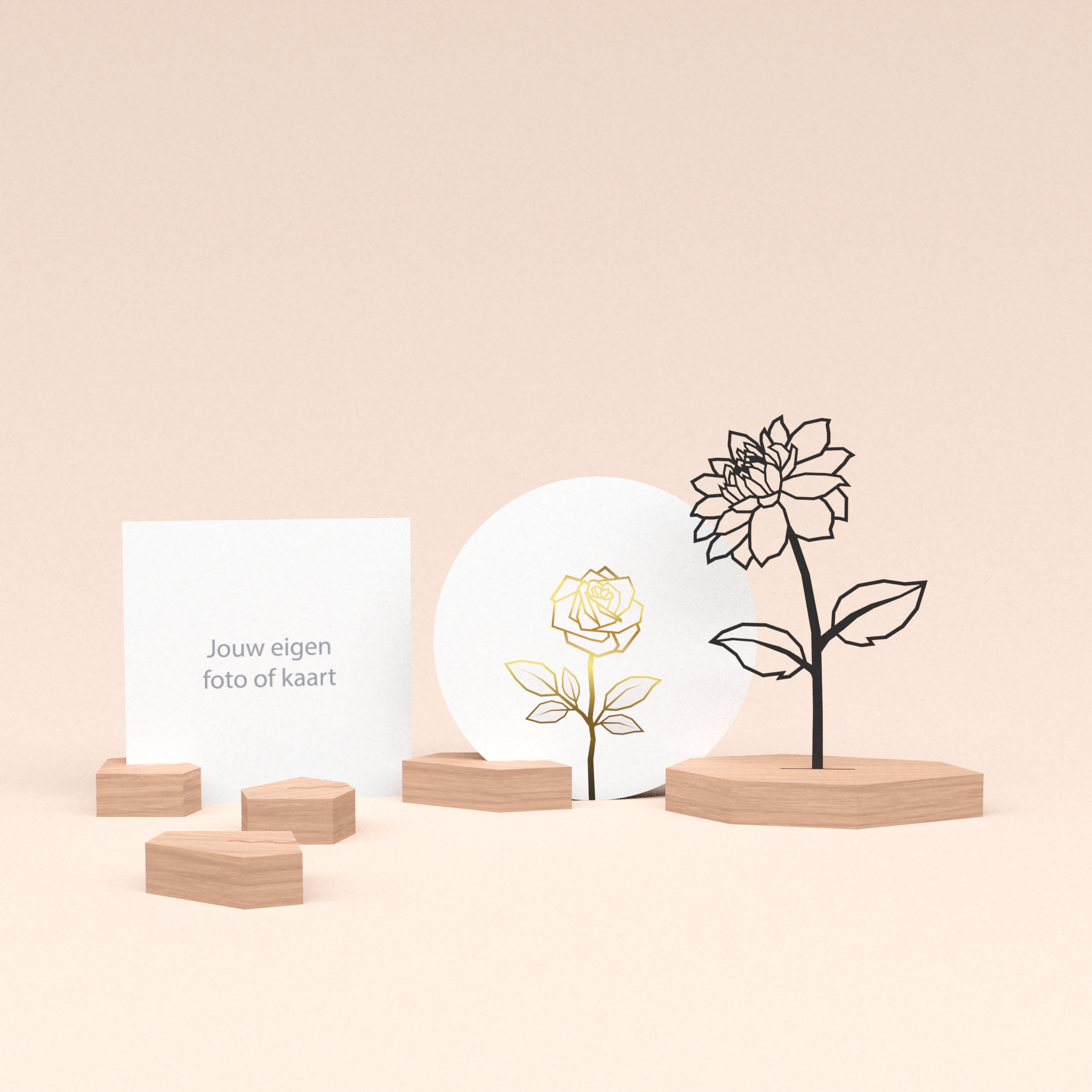 premium fotohouder cadeauset met dahlia bloem illustratie en luxe ronde wenskaart roos (wit)