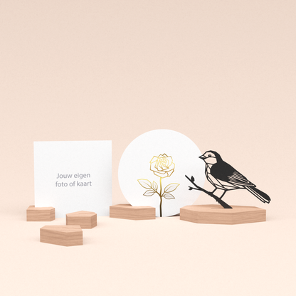 premium wenskaarthouder cadeauset met mus illustratie en luxe ronde kaart roos (wit) 