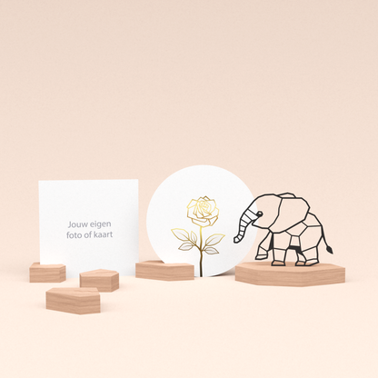 premium fotohouder cadeauset met olifant illustratie en luxe ronde wenskaart roos (wit) 