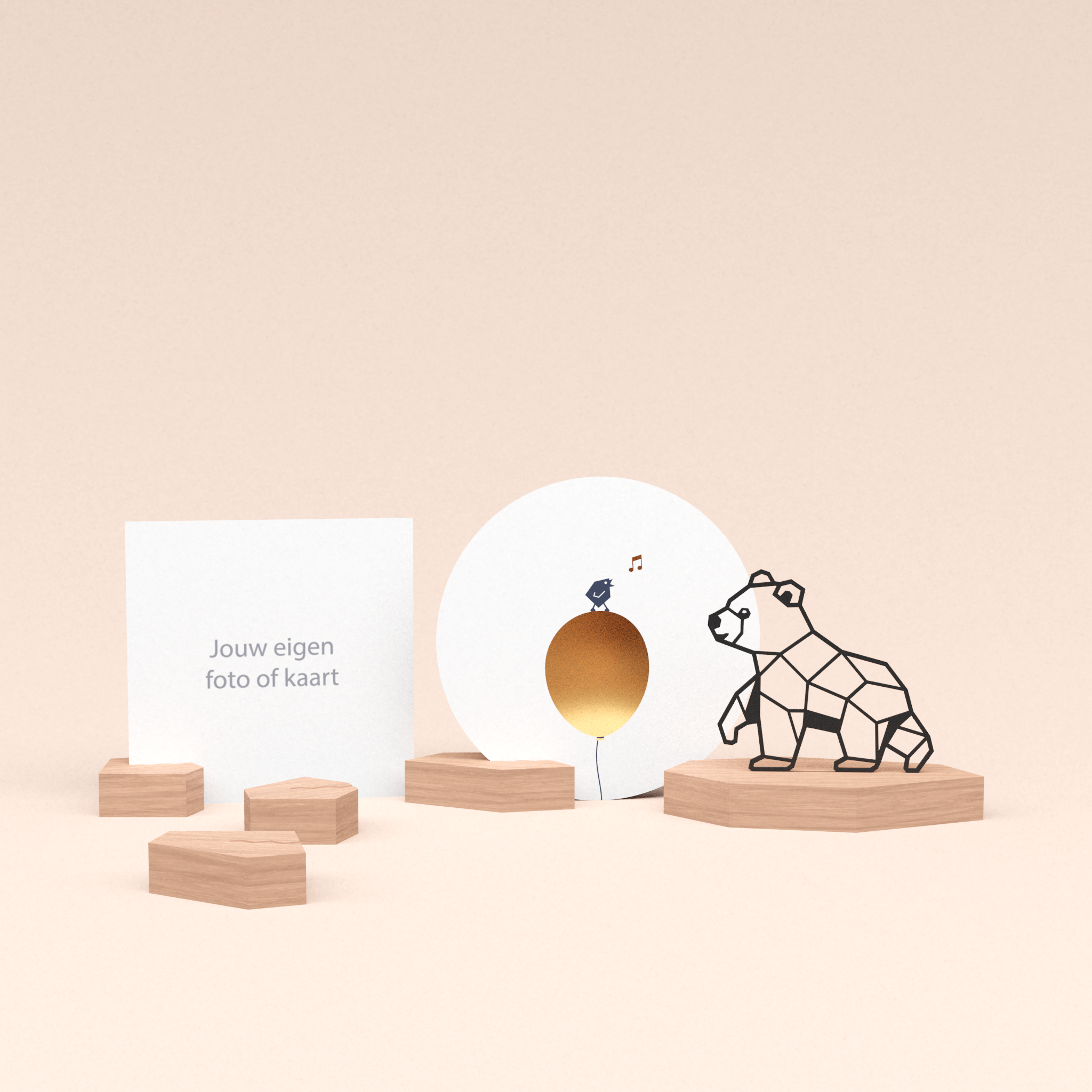 premium wenskaarthouder cadeauset met beer illustratie en luxe ronde kaart tjiep hoera! 