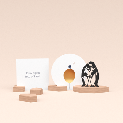 premium fotohouder cadeauset met pinguins illustratie en luxe ronde wenskaart tjiep hoera! 