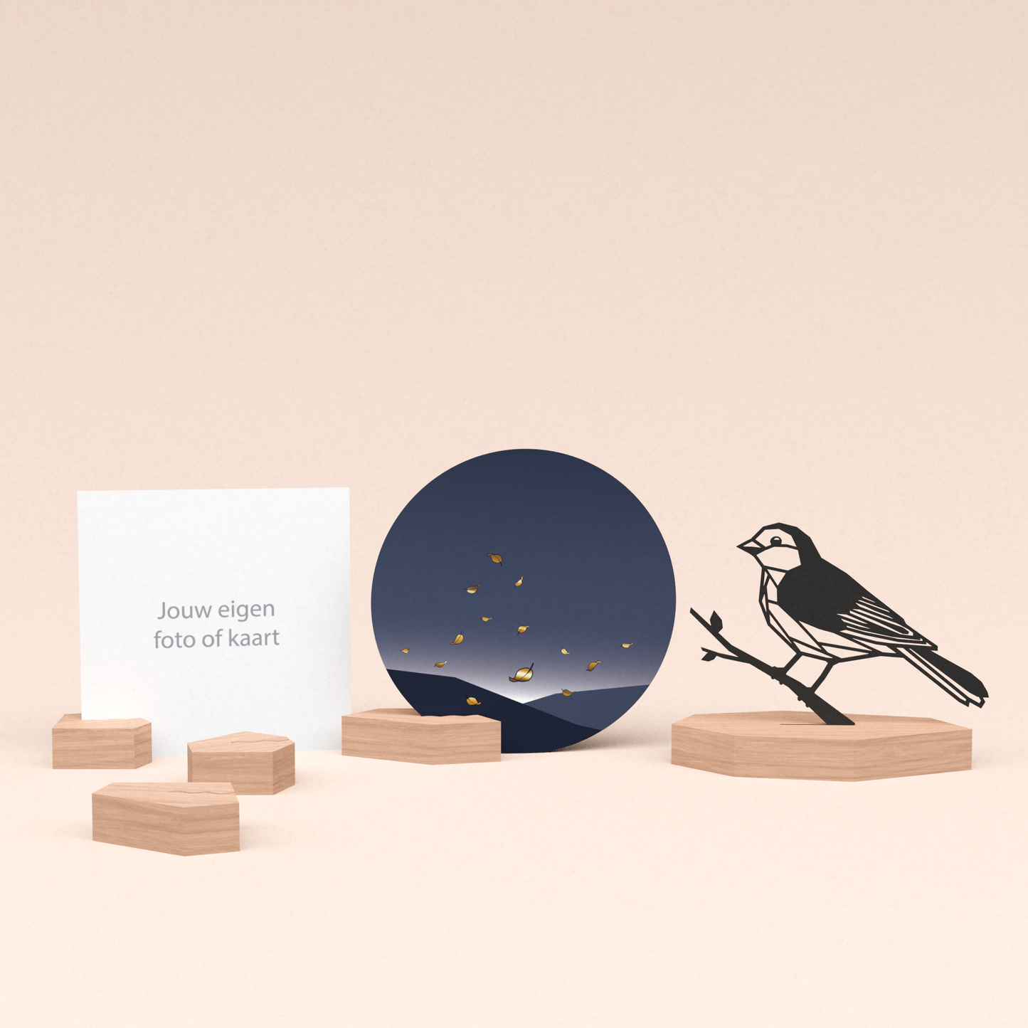 premium kaarthouder cadeauset met mus illustratie en luxe ronde kaart vallende blaadjes 