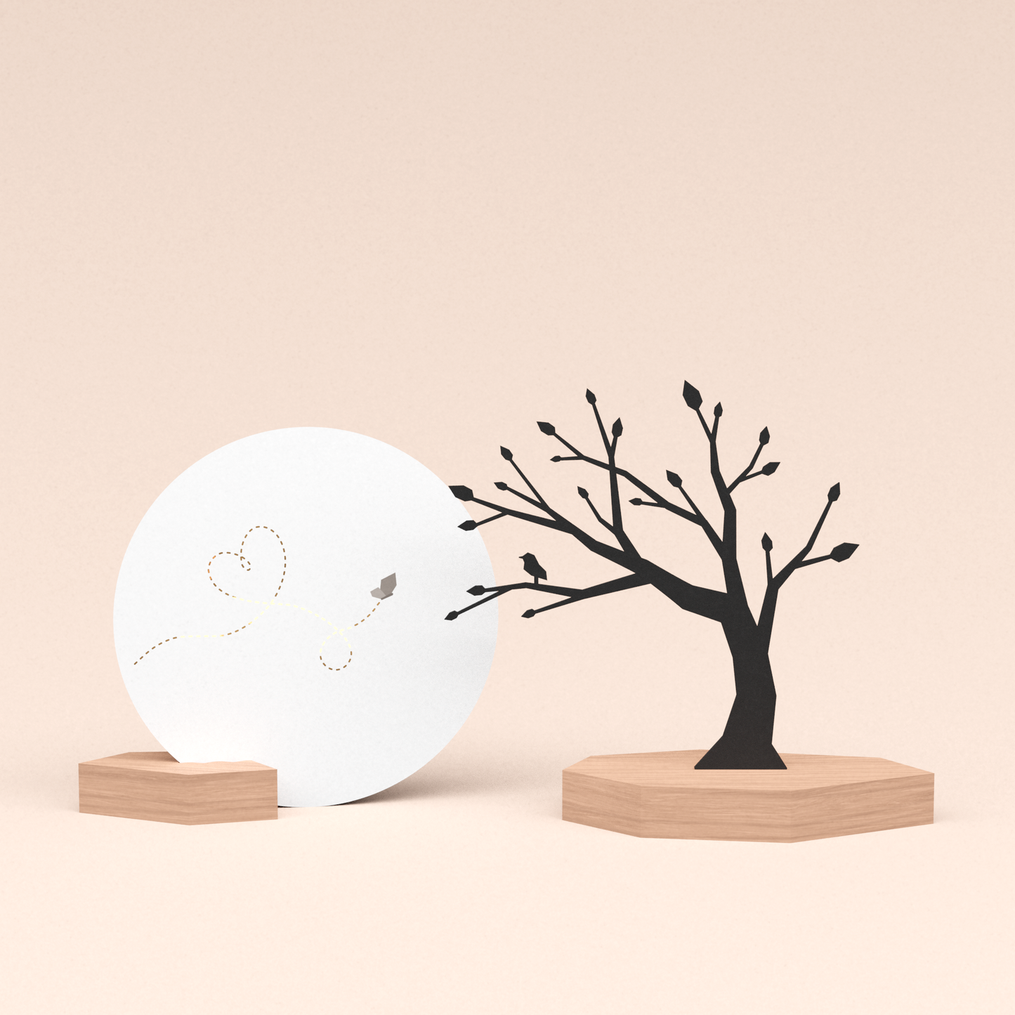 luxe cadeau wenskaarthouder met boom met vogeltje illustratie en ronde wenskaart liefdevolle vlinder 