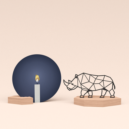 luxe cadeau kaartstandaard met neushoorn illustratie en ronde kaart kaarslicht 