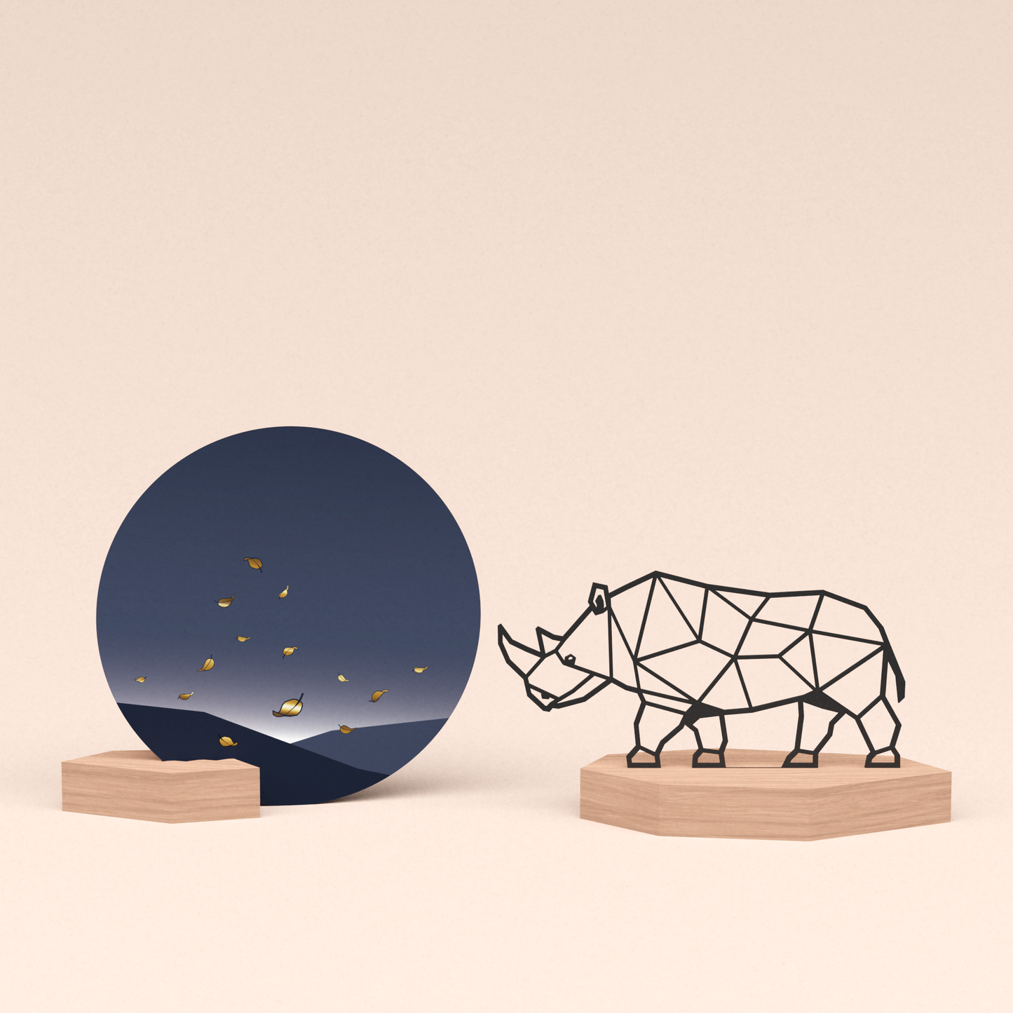 luxe cadeau kaarthouder met neushoorn illustratie en ronde kaart vallende blaadjes 