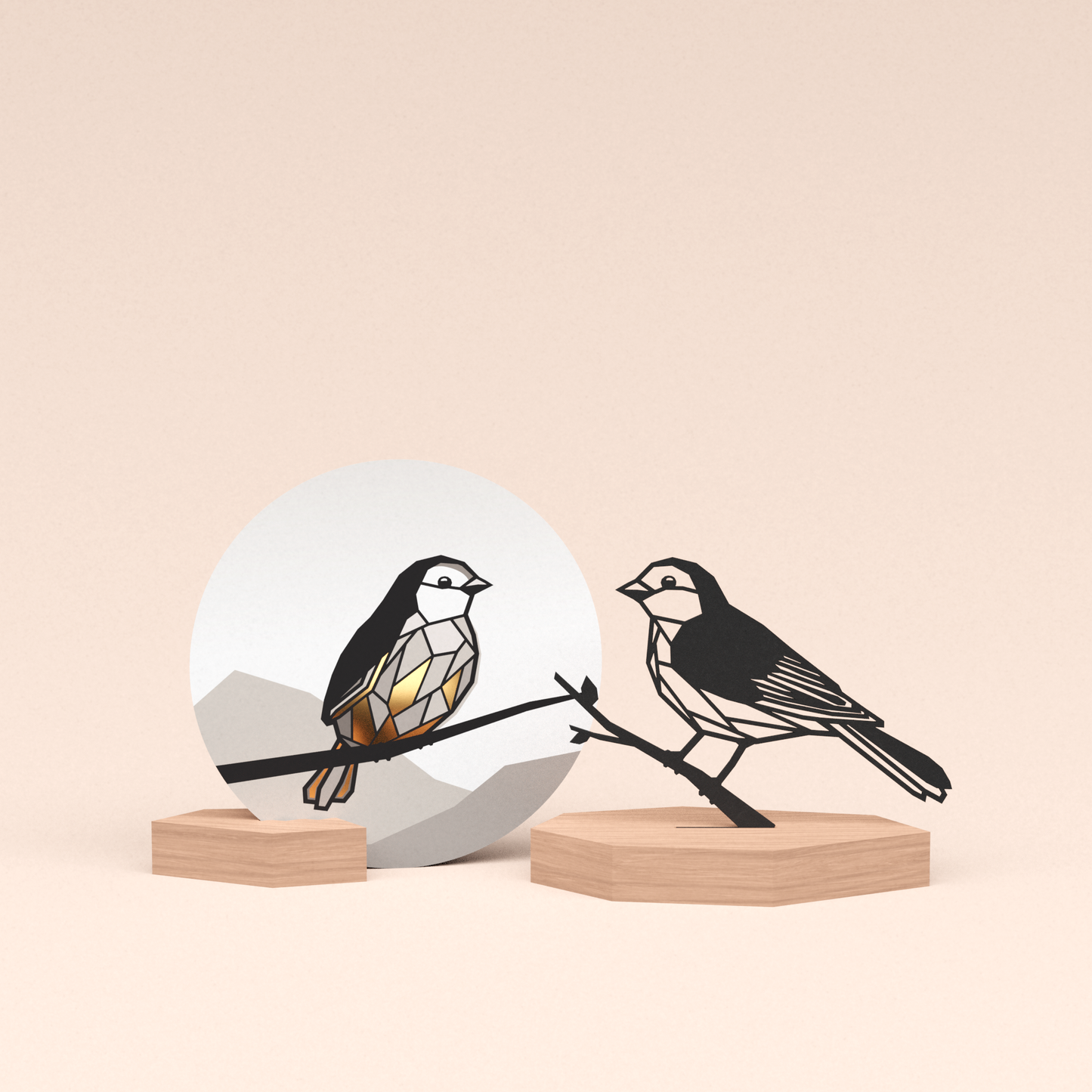 luxe cadeau kaartstandaard met vogel | mus illustratie en ronde kaart mus 