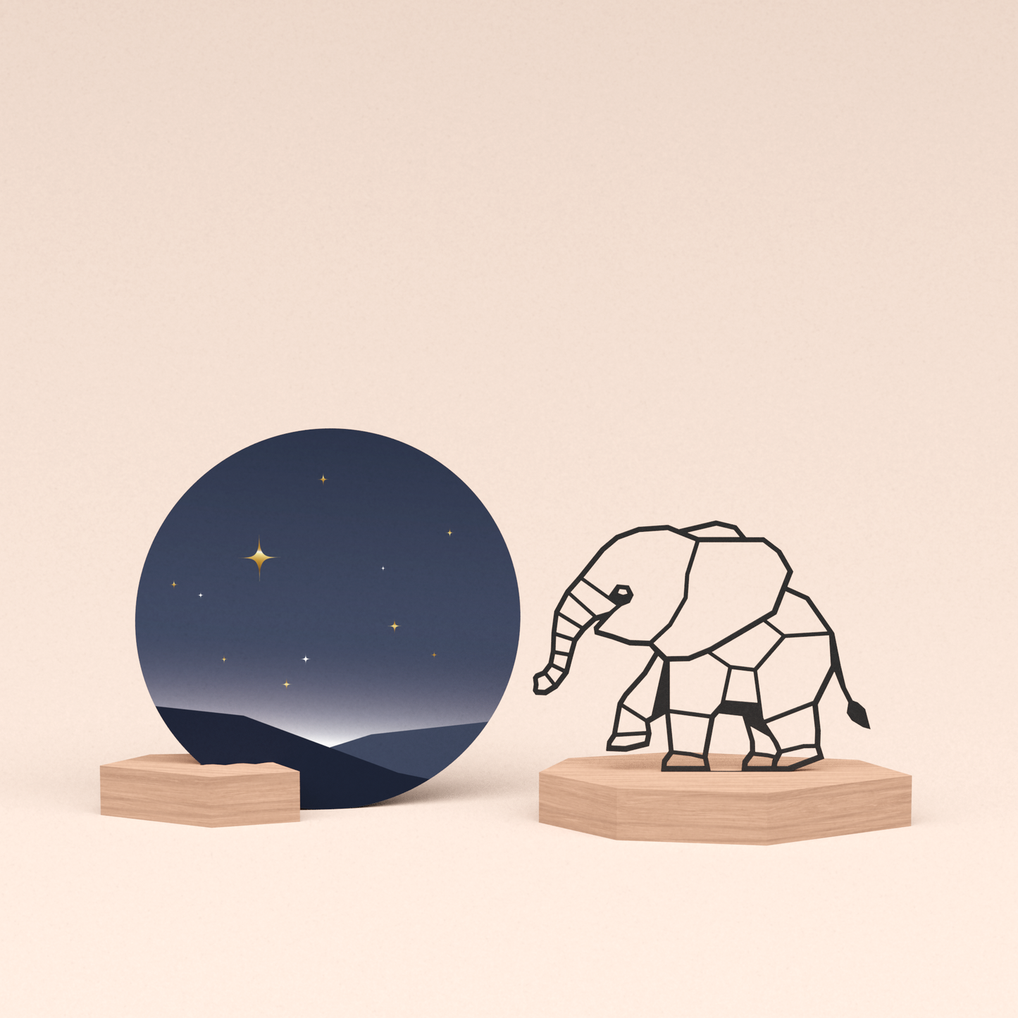 luxe cadeau kaarthouder met olifantje illustratie en ronde kaart sterrenhemel 