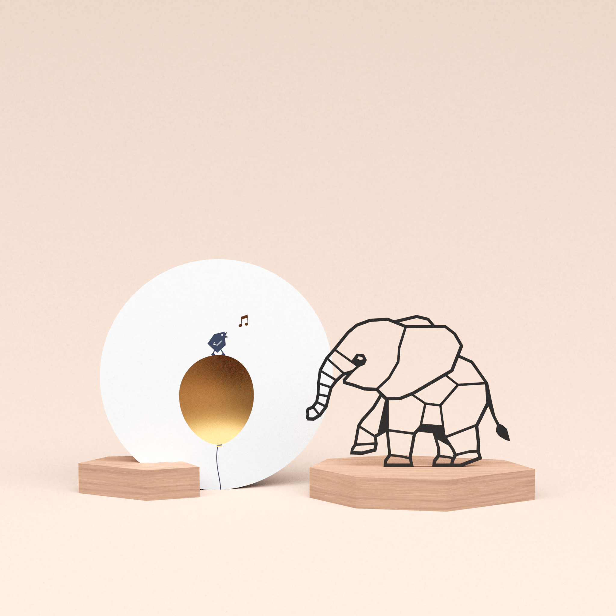 luxe cadeau kaartstandaard met olifantje illustratie en ronde kaart tjiep hoera 