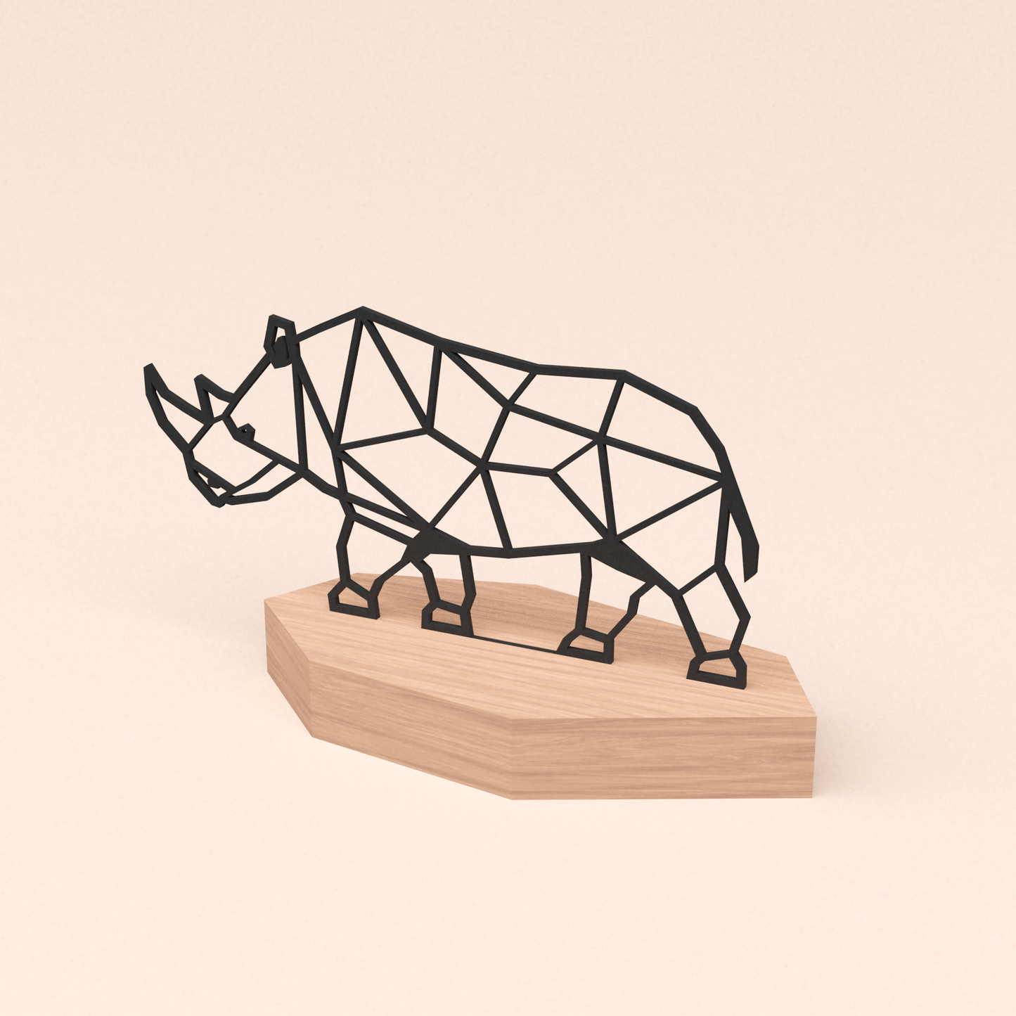 matzwarte design illustratie neushoorn in houten standaard  