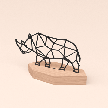 matzwarte design illustratie neushoorn in houten standaard  