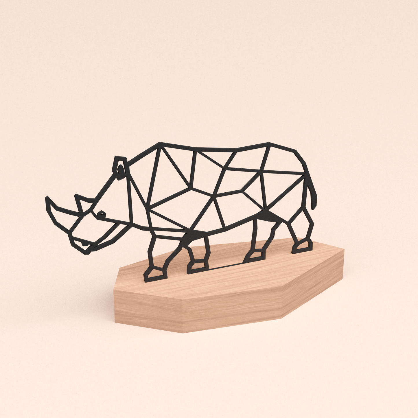 polygone design illustratie neushoorn in kersenhouten standaard  