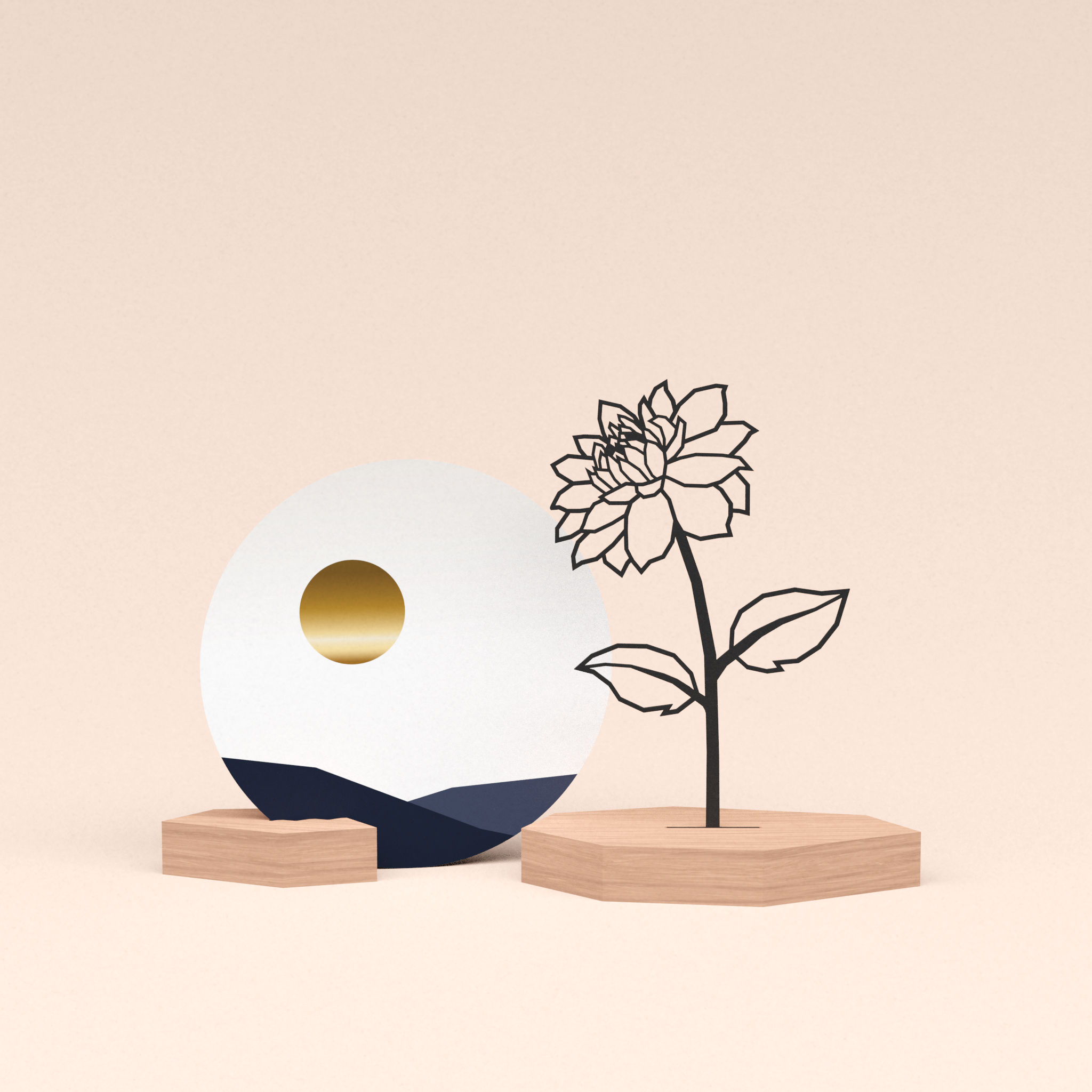 luxe cadeau kaarthouder met bloem | dahlia illustratie en ronde kaart zonsondergang