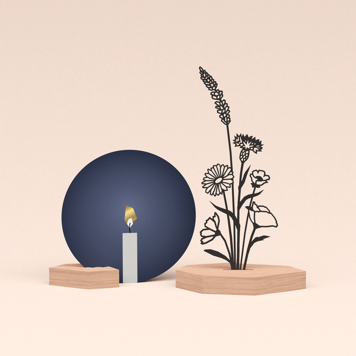 luxe cadeau kaarthouder met bloemenboeket illustratie en ronde kaart kaarslicht 