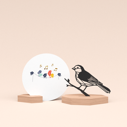 luxe cadeau kaarthouder met vogel | mus illustratie en ronde kaart tjieperdepiep hoera 