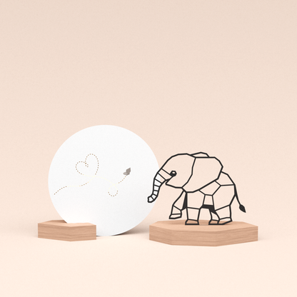 luxe cadeau wenskaarthouder met olifantje illustratie en ronde wenskaart liefdevolle vlinder 