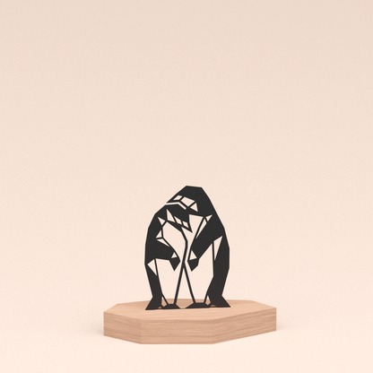 minimalistische design illustratie pinguins in houten standaard  