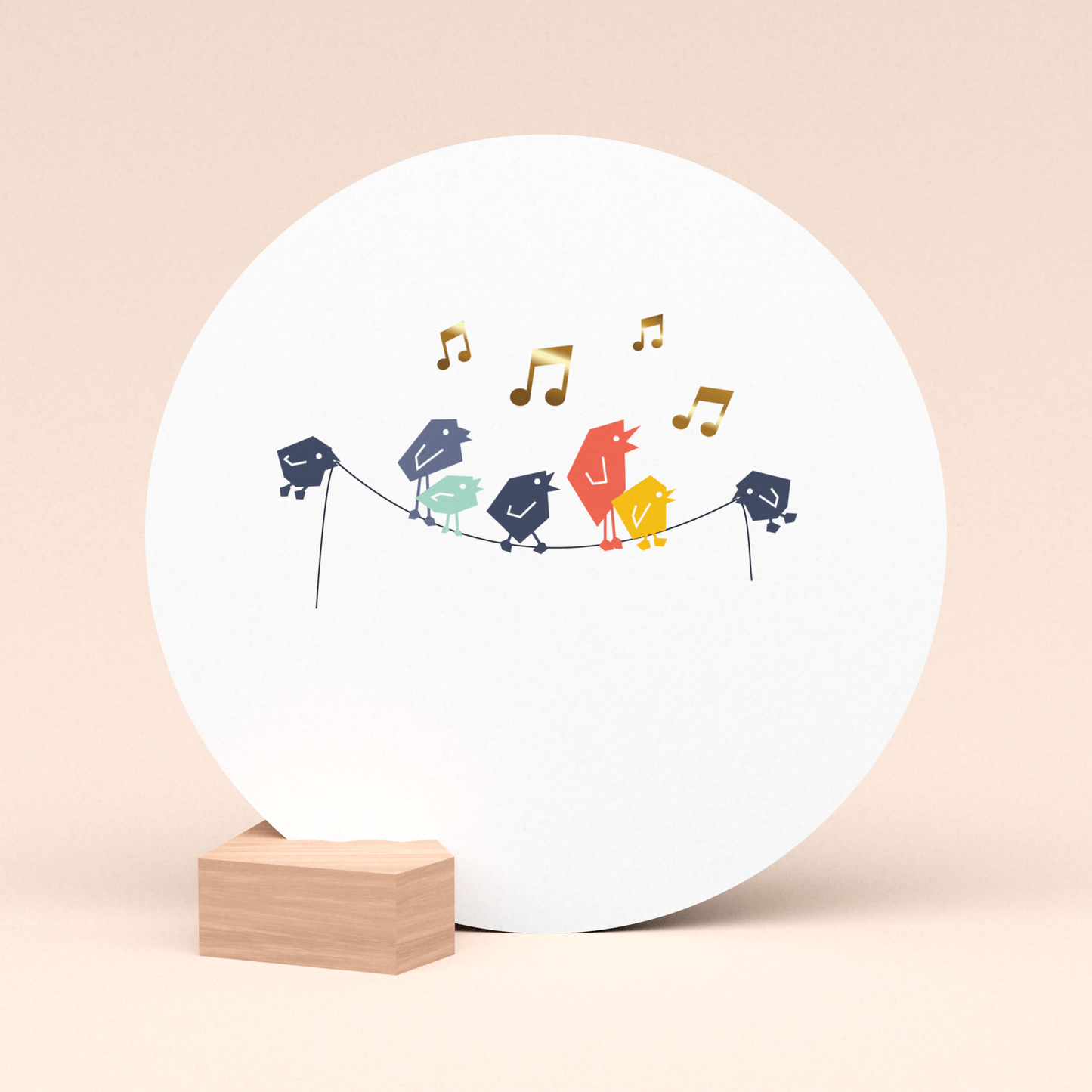 luxe ronde kaart tjieperdepiep hoera met houten kaarthouder  