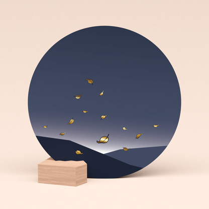 mooie ronde kaart vallende blaadjes met houten kaartblokje  