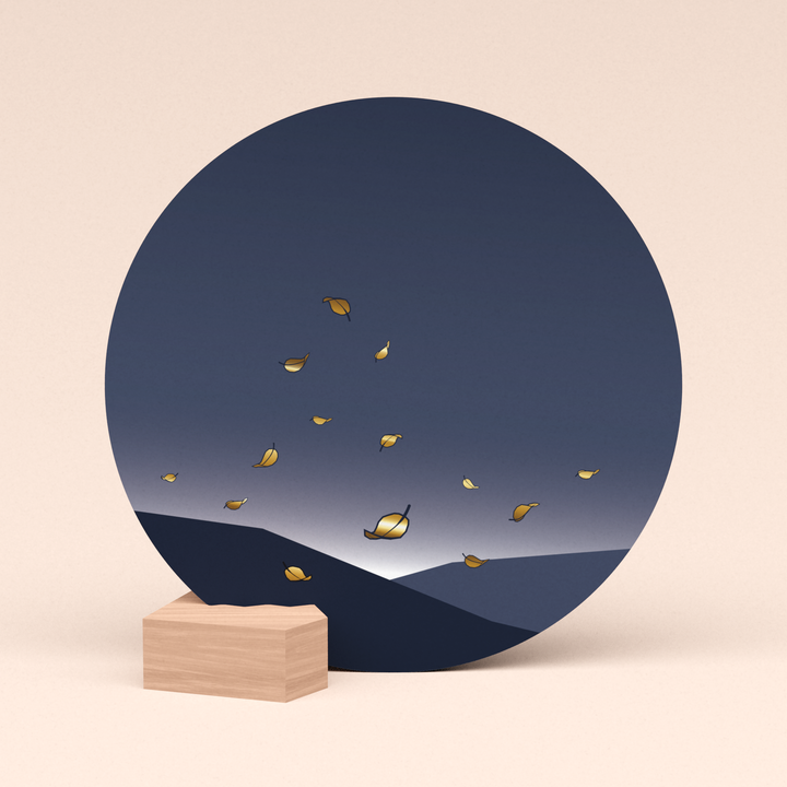 mooie ronde kaart vallende blaadjes met houten kaartblokje  