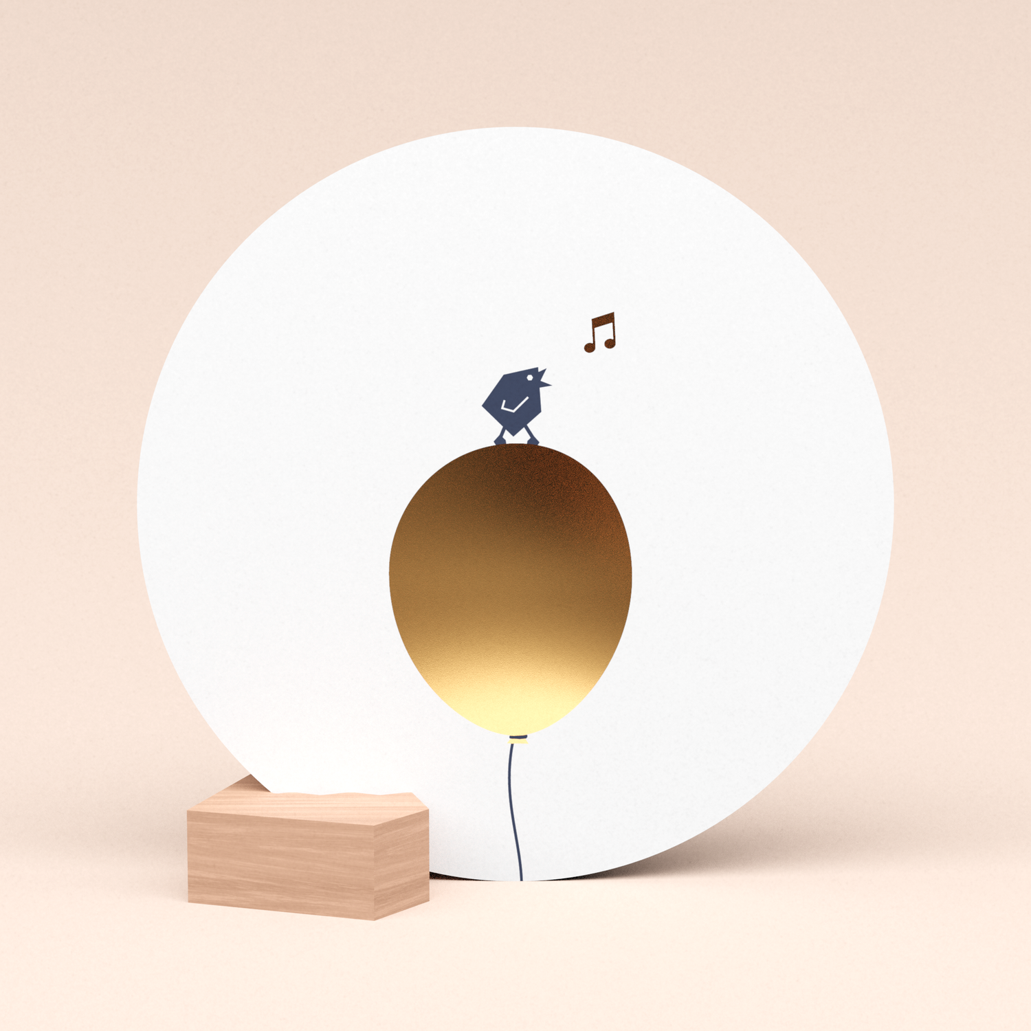 luxe ronde felicitatie kaart tjiep hoera met gouden ballon in houten kaarthouder blokje
