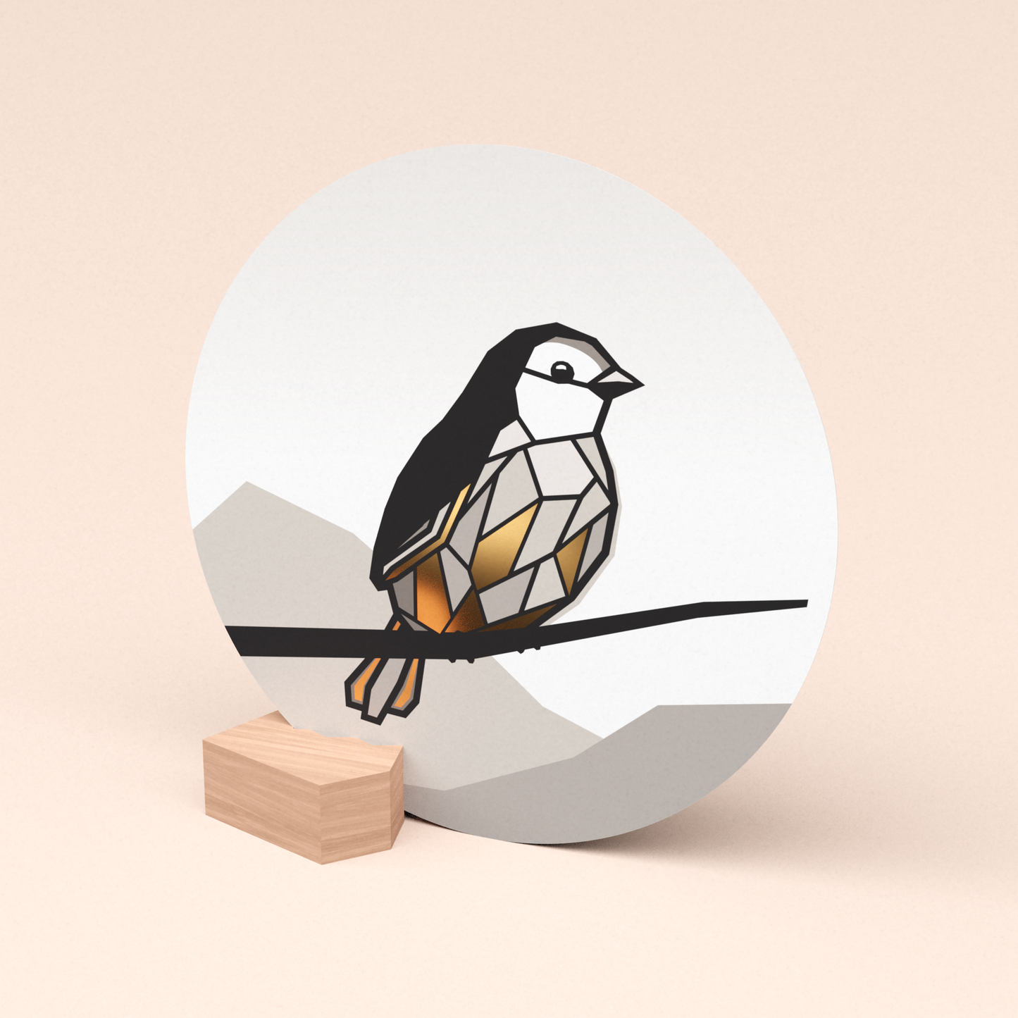 mooie ronde wenskaart mus met duurzame houten kaarthouder