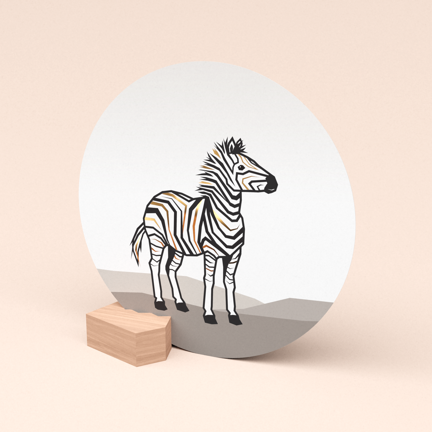 luxe ronde wenskaart zebra met houten kaarthouder