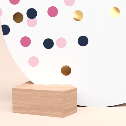 mooie ronde wenskaart confetti roze met duurzame houten kaarthouder