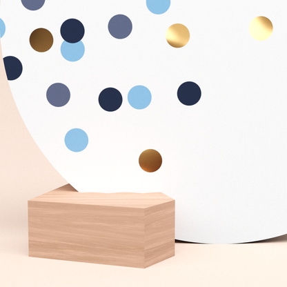 mooie ronde wenskaart confetti blauw met duurzame kaarthouder  