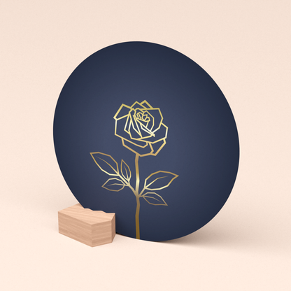 luxe ronde wenskaart roos blauw met houten kaarthouder voor kaart of foto