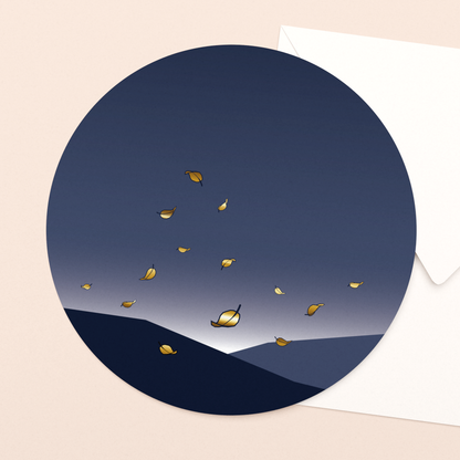 luxe wenskaart vallende blaadjes met goudfolie in vierkante envelop  