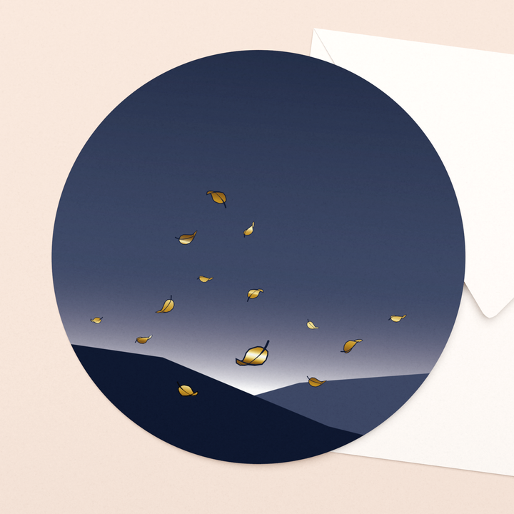 luxe wenskaart vallende blaadjes met goudfolie in vierkante envelop  