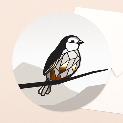 ronde ansichtkaart mus met goud in luxe envelop  