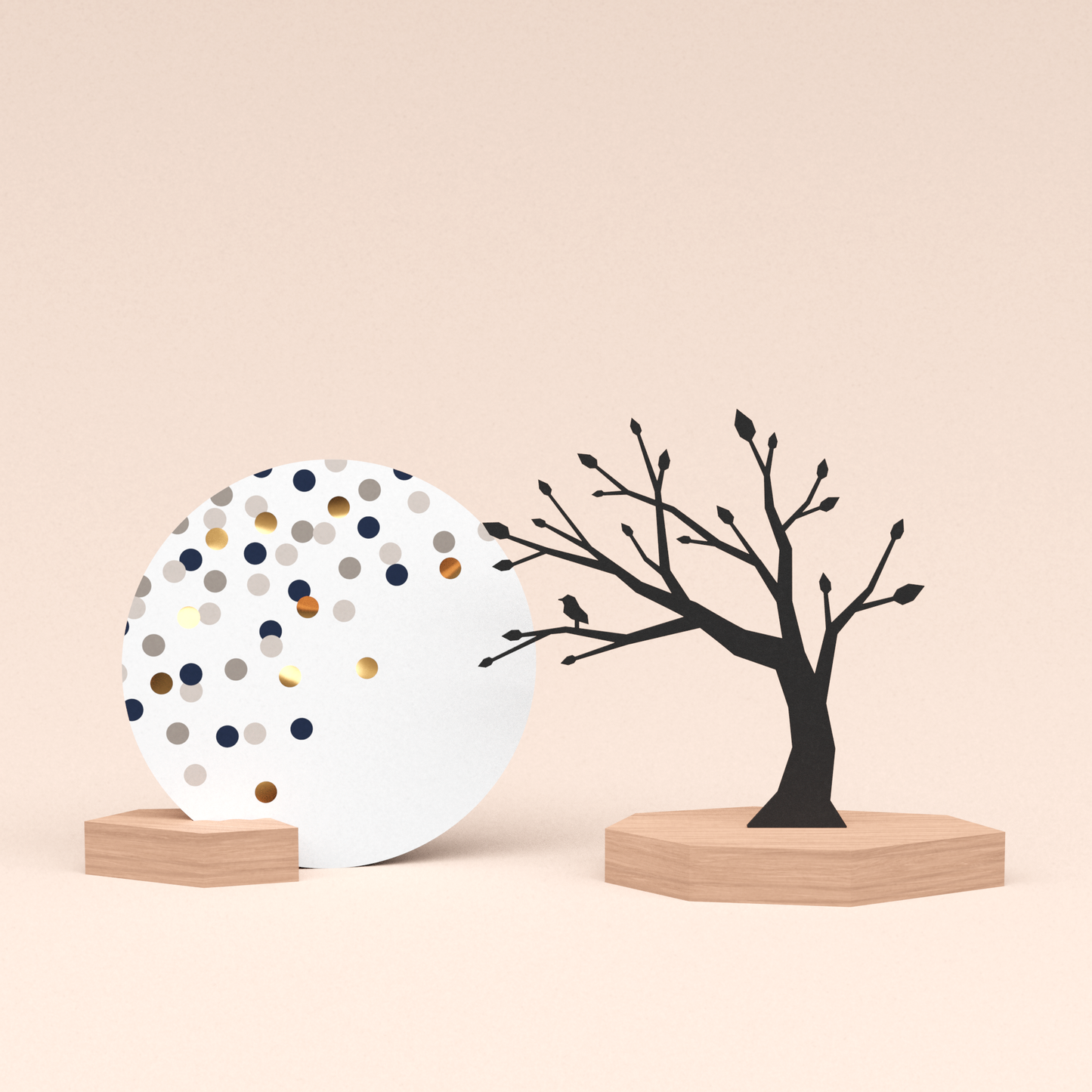 luxe cadeau kaarthouder met boom met vogeltje illustratie en ronde kaart confetti champagne 