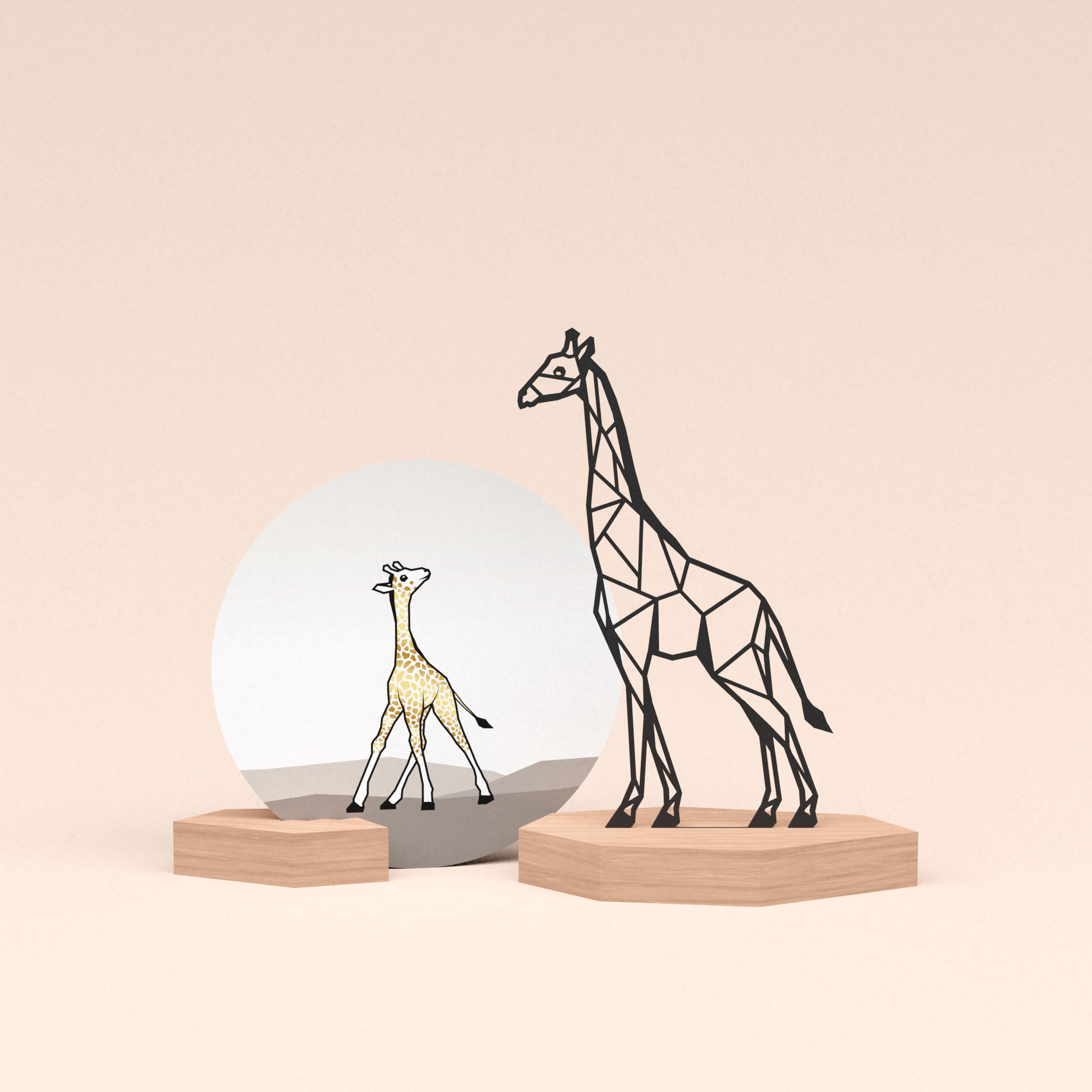 luxe cadeau wenskaarthouder met giraf illustratie en ronde wenskaart girafje 