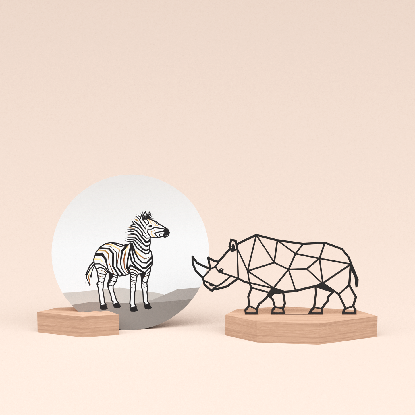 luxe cadeau wenskaarthouder met neushoorn illustratie en ronde wenskaart zebra 