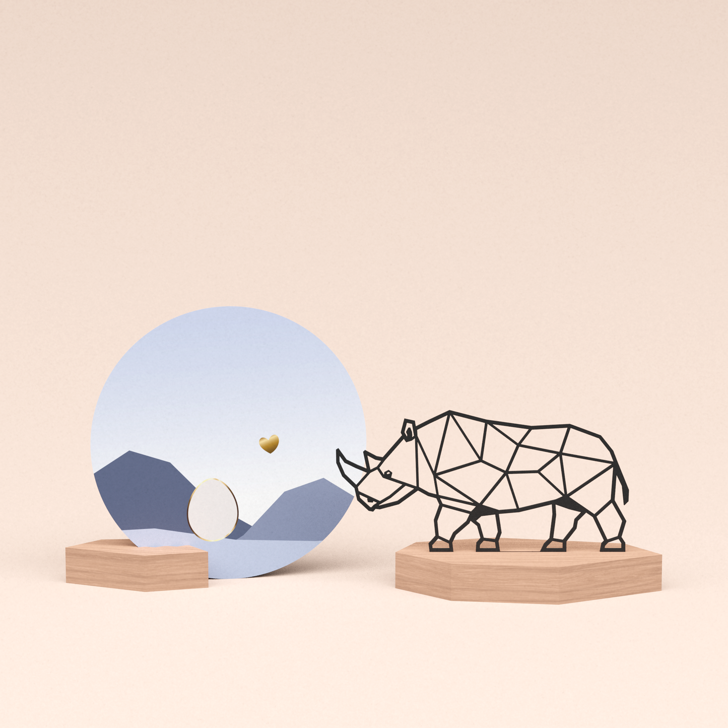 luxe cadeau kaartstandaard met neushoorn illustratie en ronde kaart kleintje op komst 