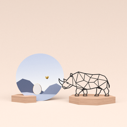 luxe cadeau kaartstandaard met neushoorn illustratie en ronde kaart kleintje op komst 