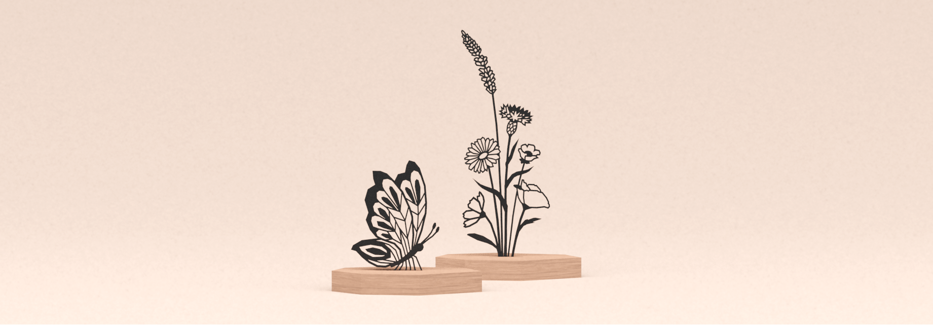 Condoleance cadeau om te herdenken en herinneren. Boeket en vlinder illustratie in houten standaard.