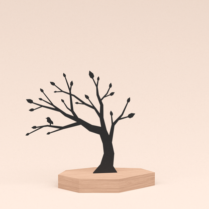 troost cadeau overlijden design boompje met vogeltje in houten standaard