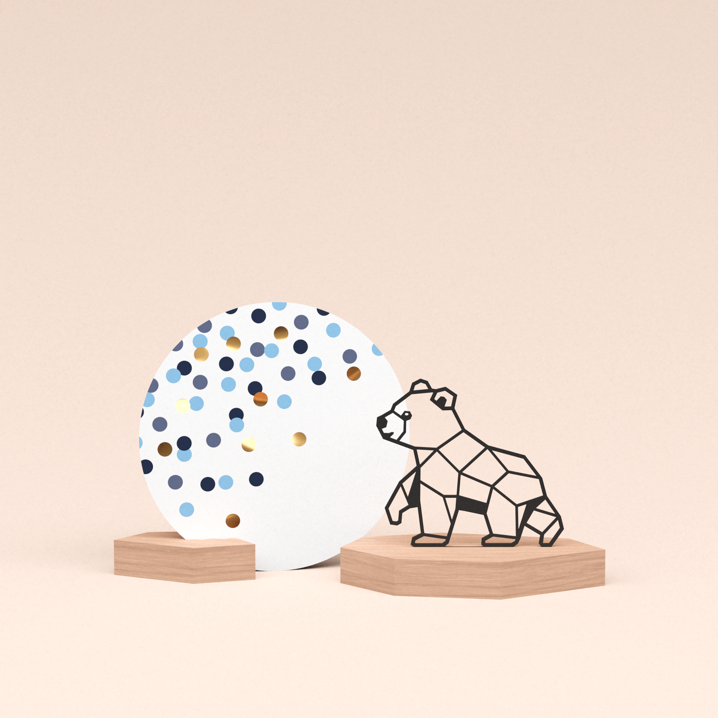 luxe cadeau kaarthouder met beertje illustratie en ronde kaart confetti blauw 