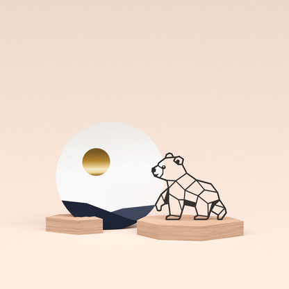 luxe cadeau woondecoratie met beertje illustratie en ronde wenskaart zonsondergang 