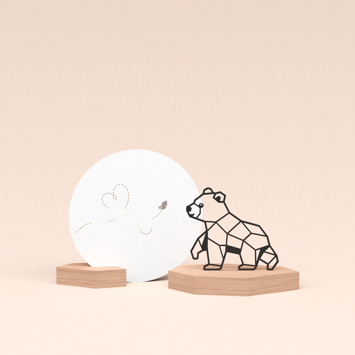 luxe cadeau wenskaarthouder met beertje illustratie en ronde wenskaart liefdevolle vlinder 