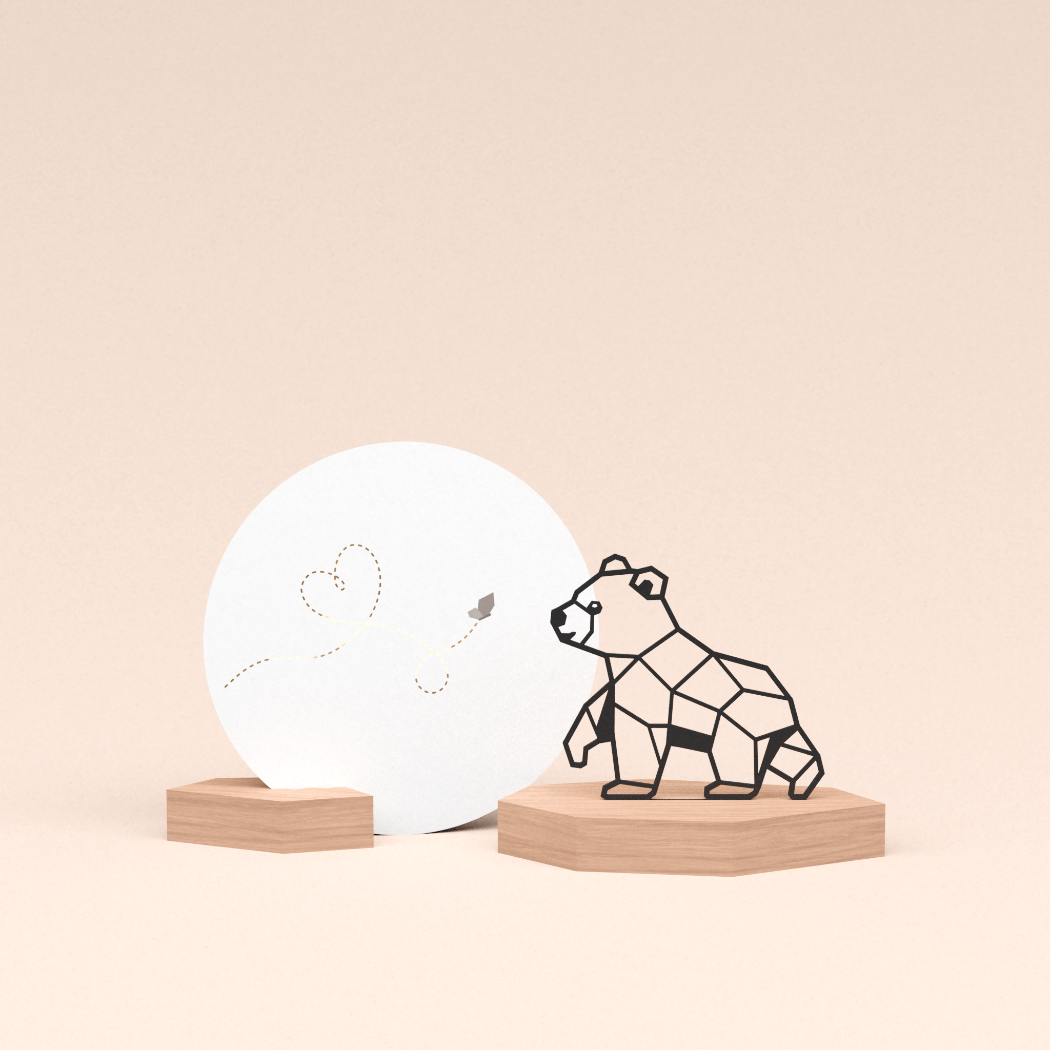 luxe cadeau wenskaarthouder met beertje illustratie en ronde wenskaart liefdevolle vlinder 