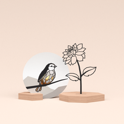 luxe cadeau wenskaarthouder met bloem | dahlia illustratie en ronde wenskaart mus 