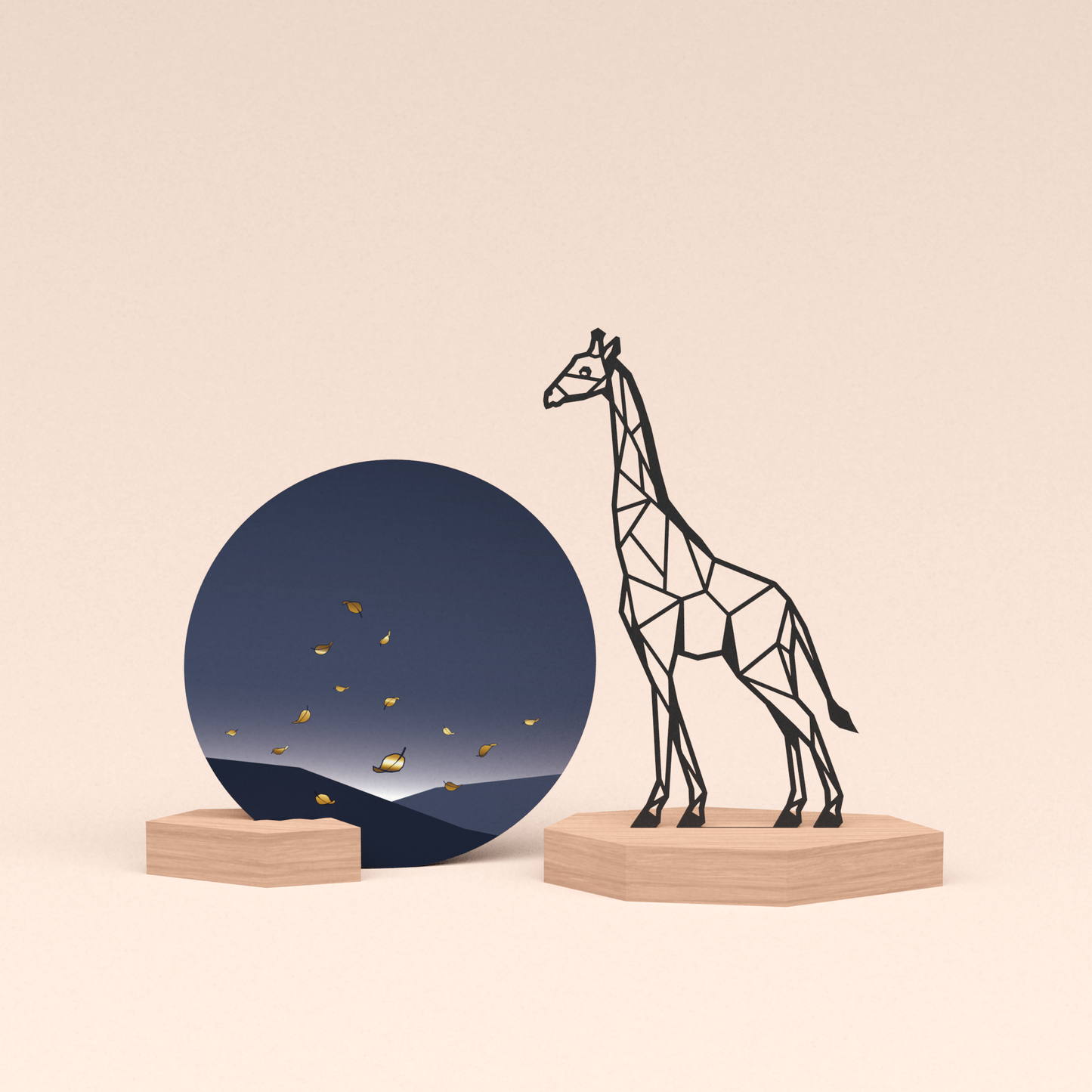 luxe cadeau kaarthouder met giraf illustratie en ronde kaart vallende blaadjes 