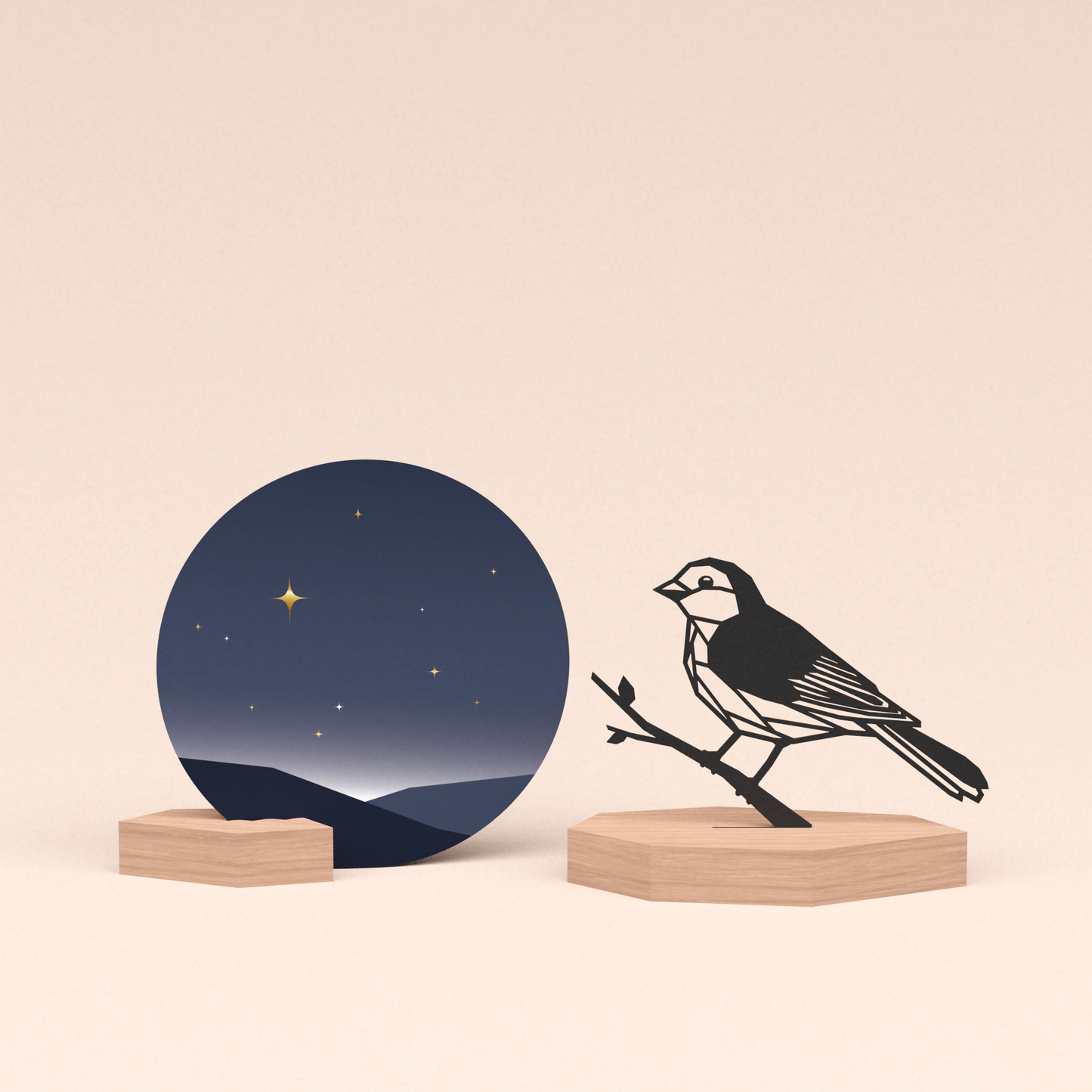 luxe cadeau kaarthouder met vogel | mus illustratie en ronde kaart sterrenhemel 