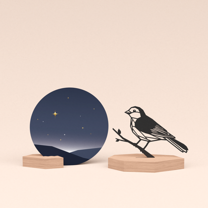 luxe cadeau kaarthouder met vogel | mus illustratie en ronde kaart sterrenhemel 